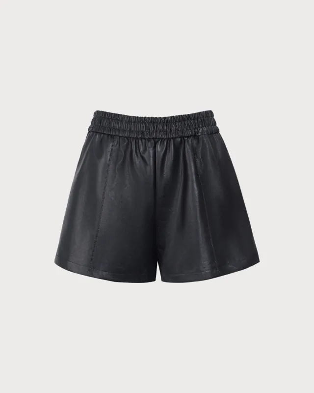Women's Black Elastic Waisted PU Shorts sold by rihoas