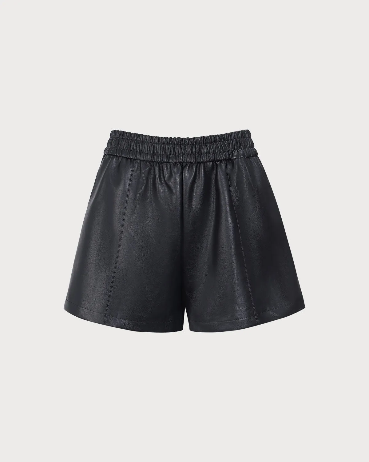 Women's Black Elastic Waisted PU Shorts sold by rihoas