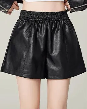 Women's Black Elastic Waisted PU Shorts sold by rihoas product image thumbnail 2