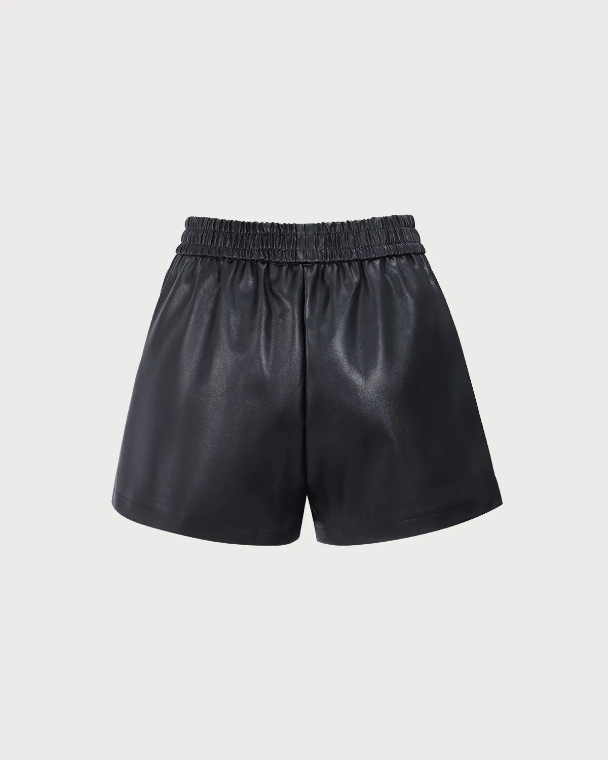 Women's Black Elastic Waisted PU Shorts sold by rihoas product image thumbnail 3