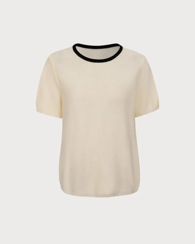 Women's Apricot Contrasting Ribbed Knit Tee sold by rihoas