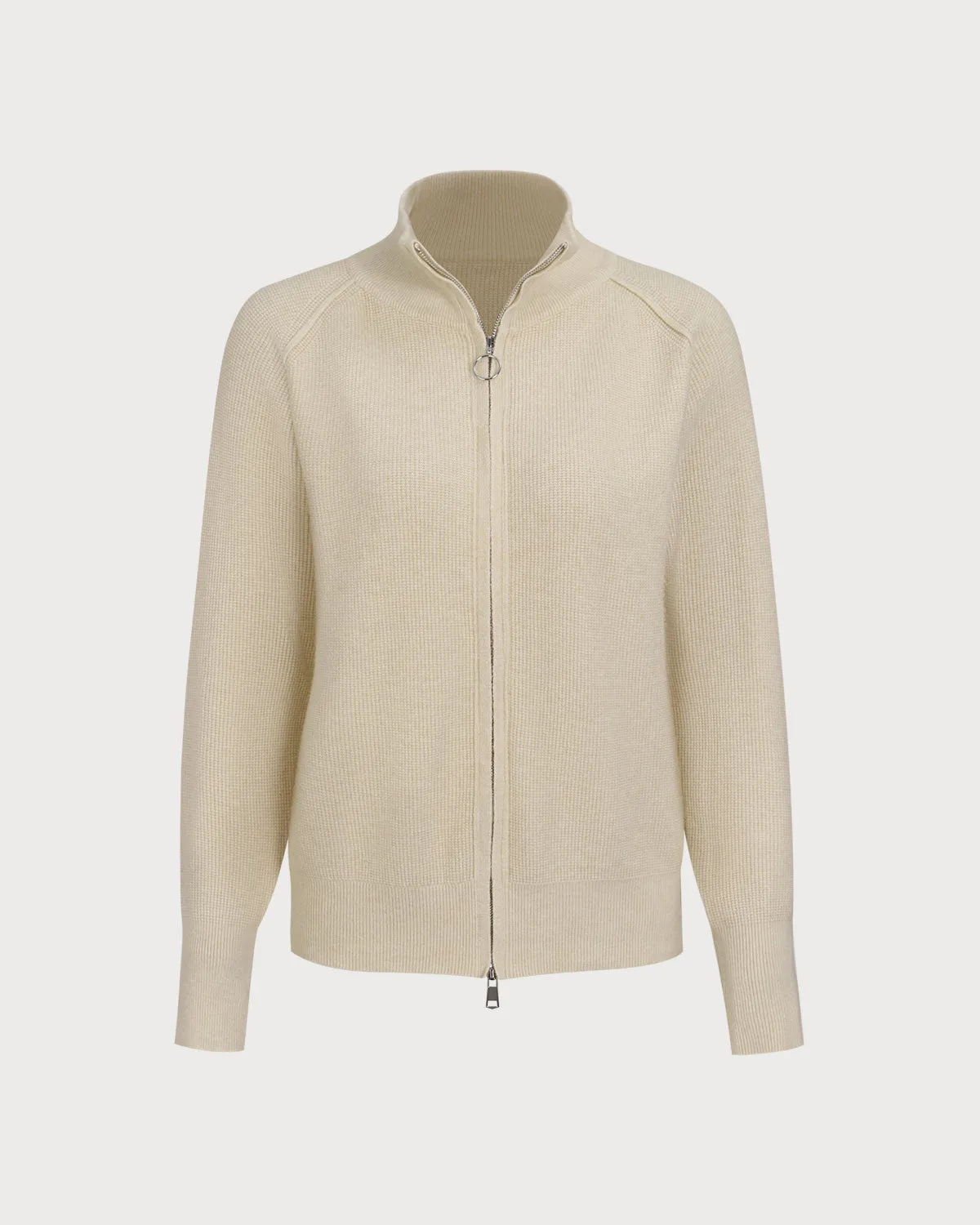 Women's Apricot Ribbed Knit Zipper Cardigan sold by rihoas