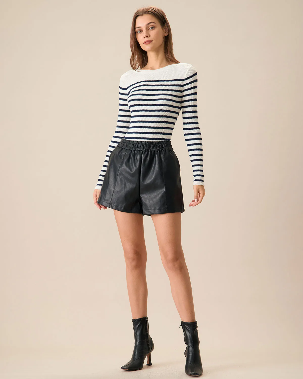 Women's Navy Boat Neck Slim Striped Sweater sold by rihoas product image thumbnail 3