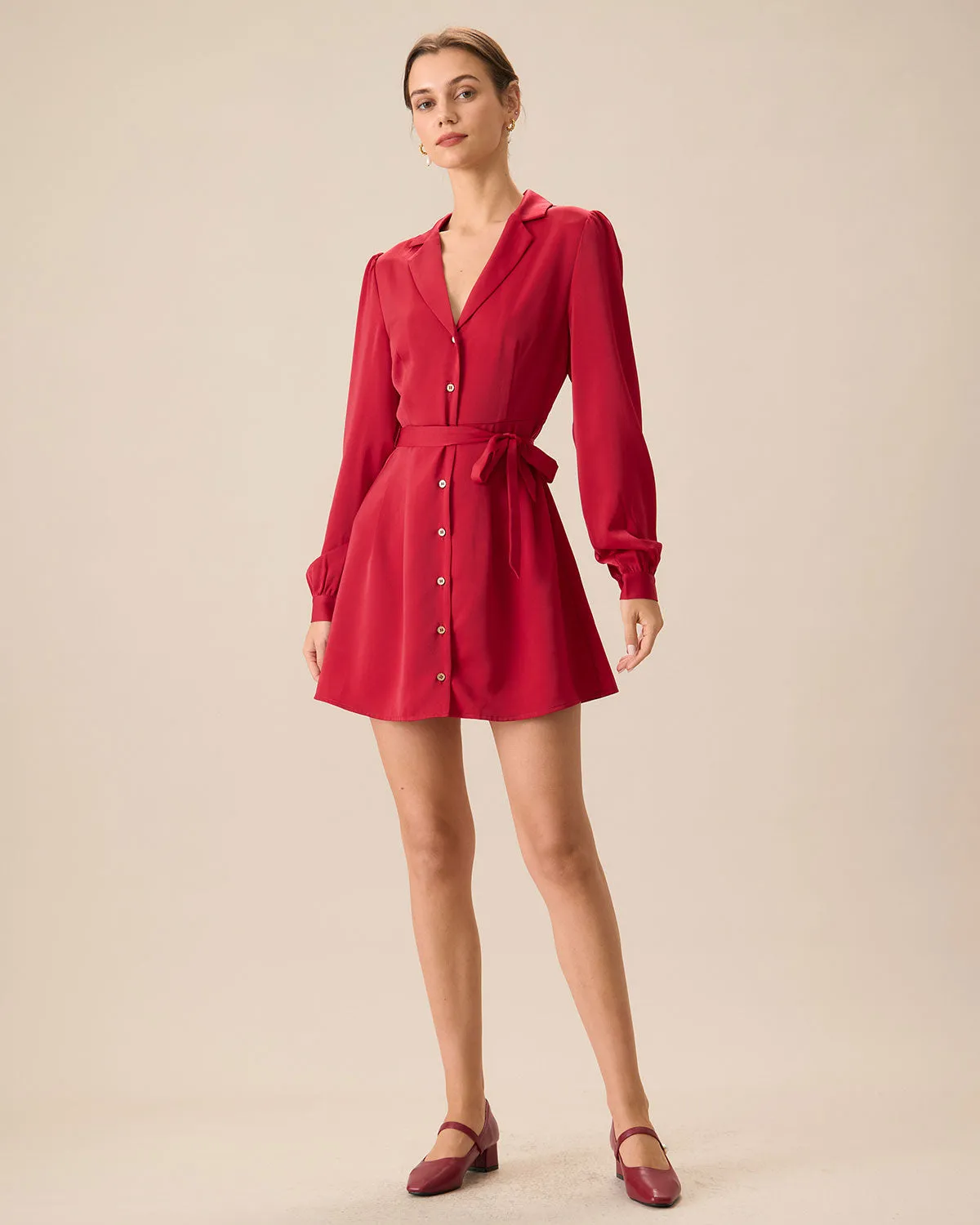 Women's Red Satin Tie-Waist Mini Dress sold by rihoas product image thumbnail 3
