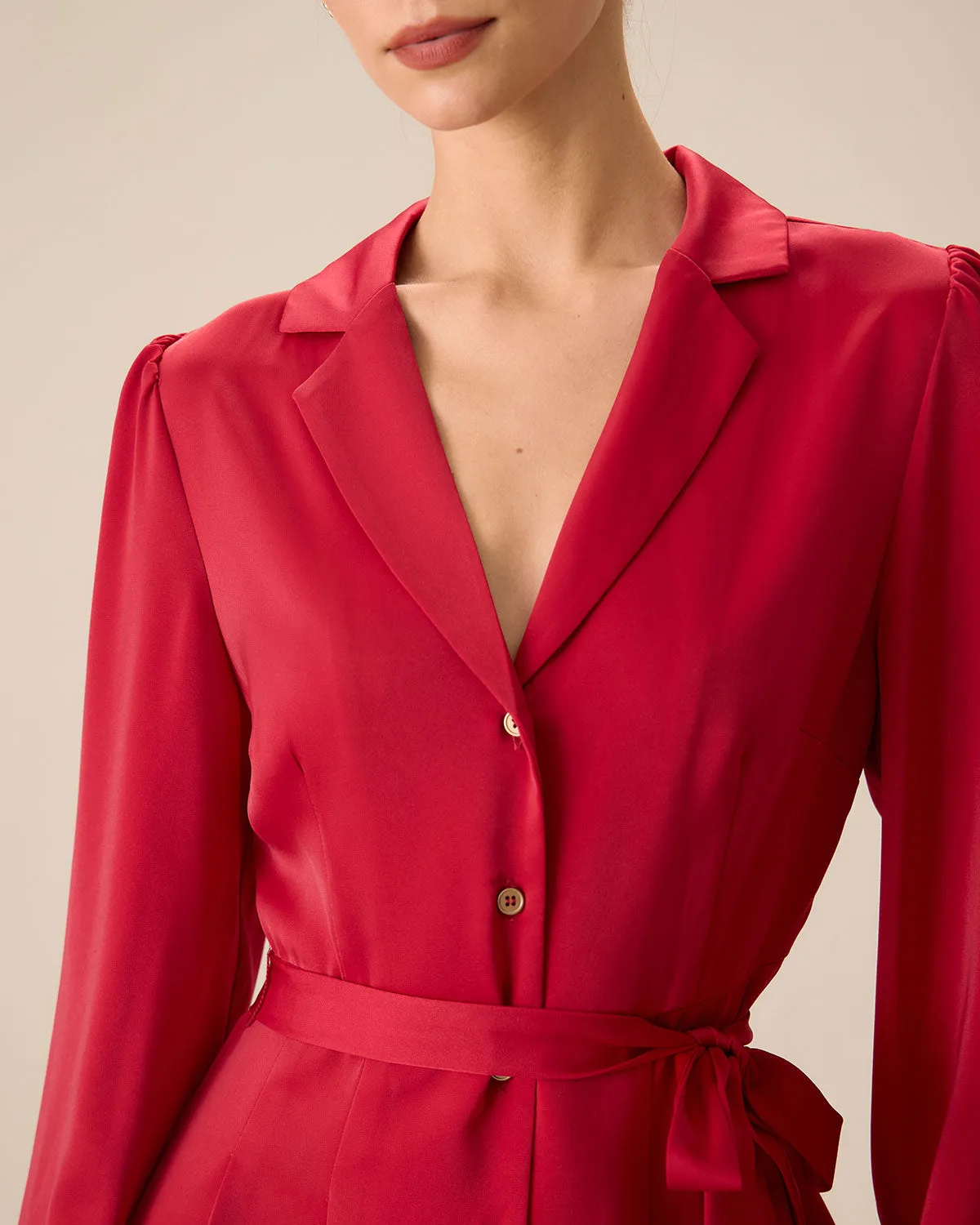 Women's Red Satin Tie-Waist Mini Dress sold by rihoas product image thumbnail 2