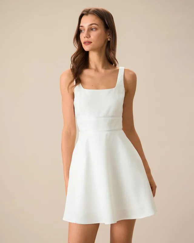 Women's White Square Neck Slip Mini Dress sold by rihoas