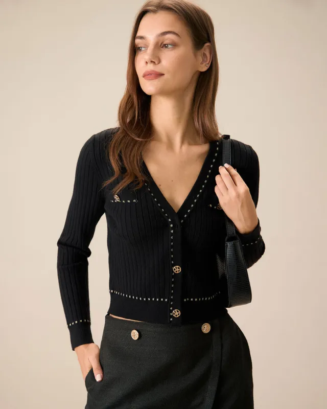 Black Contrasting Single-Breasted Cardigan sold by rihoas