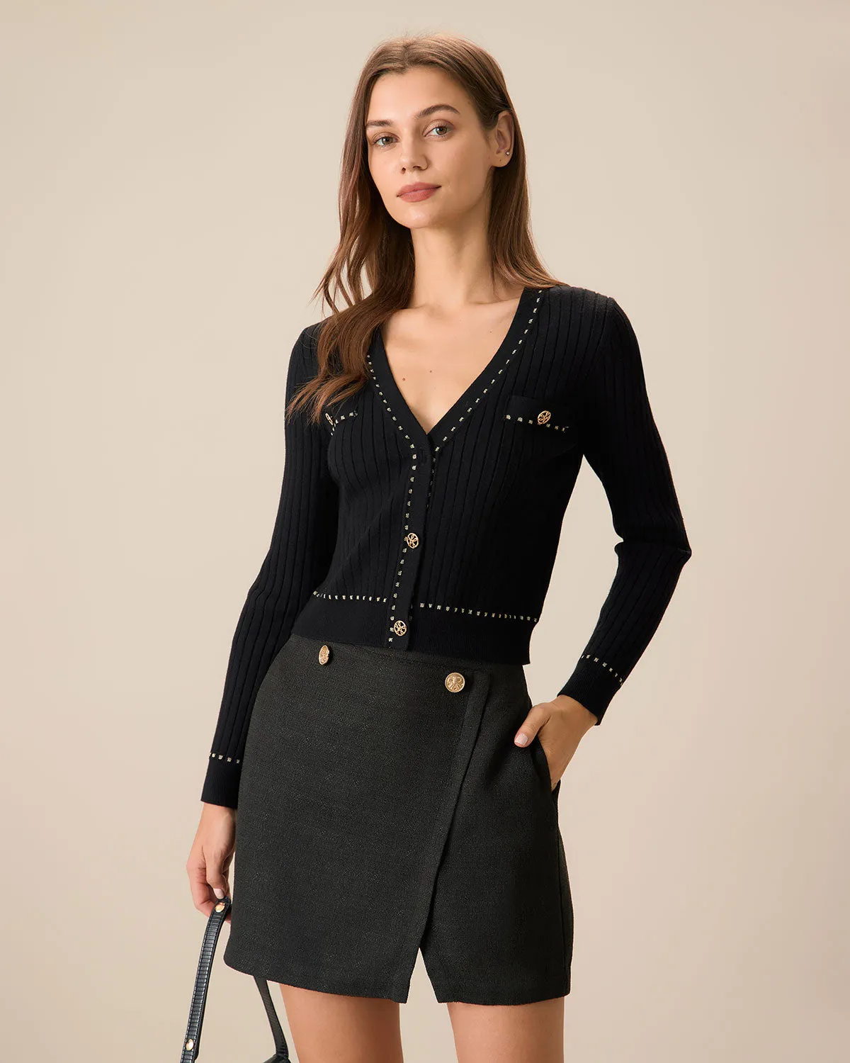 Black Contrasting Single-Breasted Cardigan sold by rihoas product image thumbnail 3