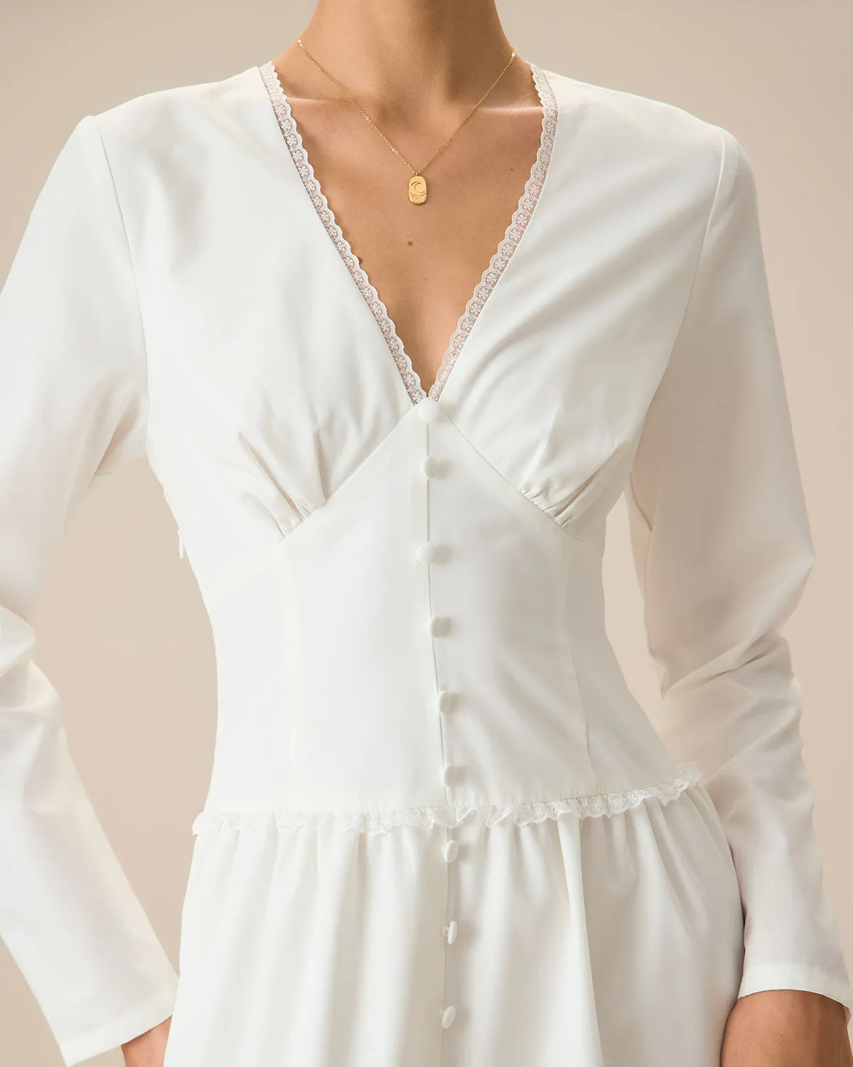 White Ruched Button Maxi Dress sold by rihoas product image thumbnail 2