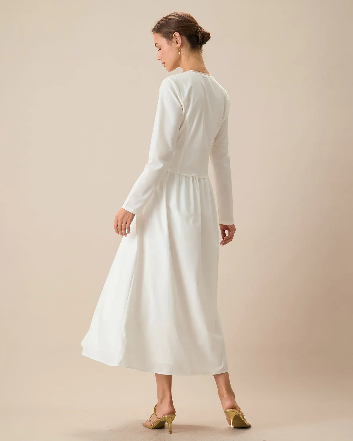 White Ruched Button Maxi Dress sold by rihoas product image thumbnail 4