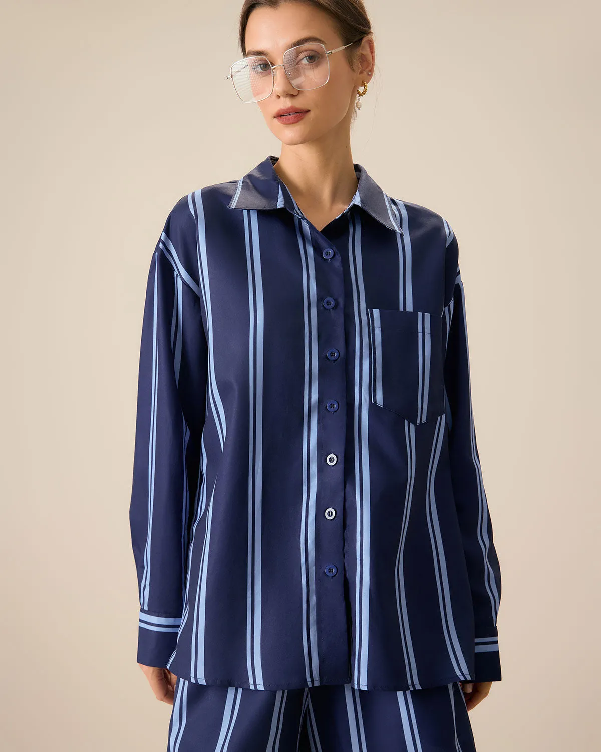 Women's Navy Striped Pocket Shirt sold by rihoas