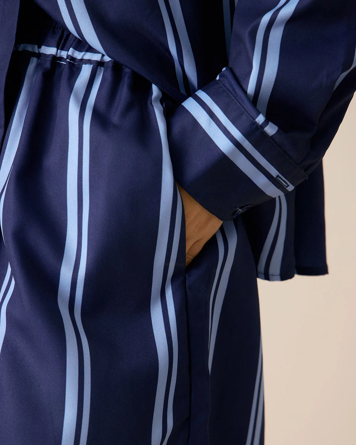 Women's Navy Striped Elastic Waist Shorts sold by rihoas product image thumbnail 2