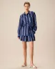 Women's Navy Striped Elastic Waist Shorts sold by rihoas