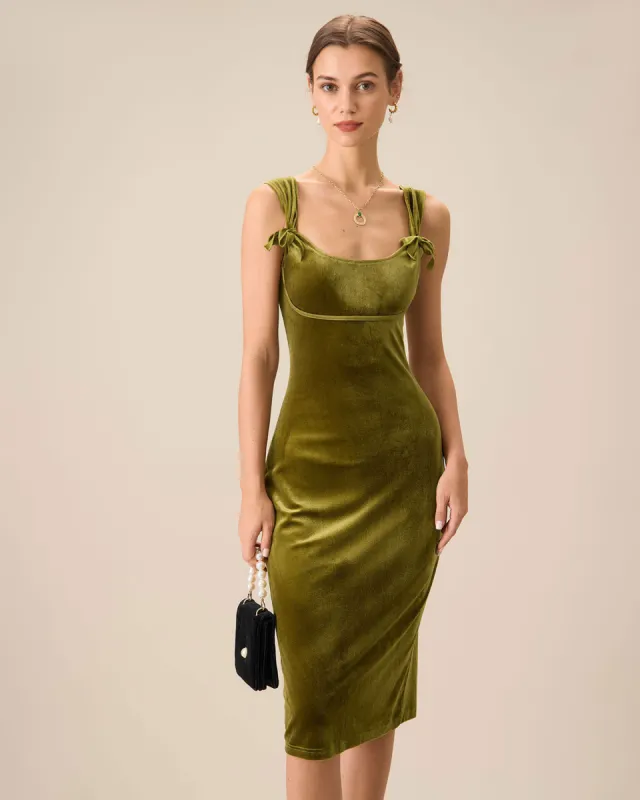Green Velvet Bodycon Midi Dress sold by rihoas