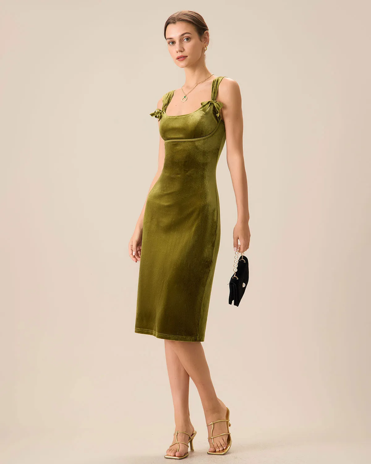 Green Velvet Bodycon Midi Dress sold by rihoas product image thumbnail 3