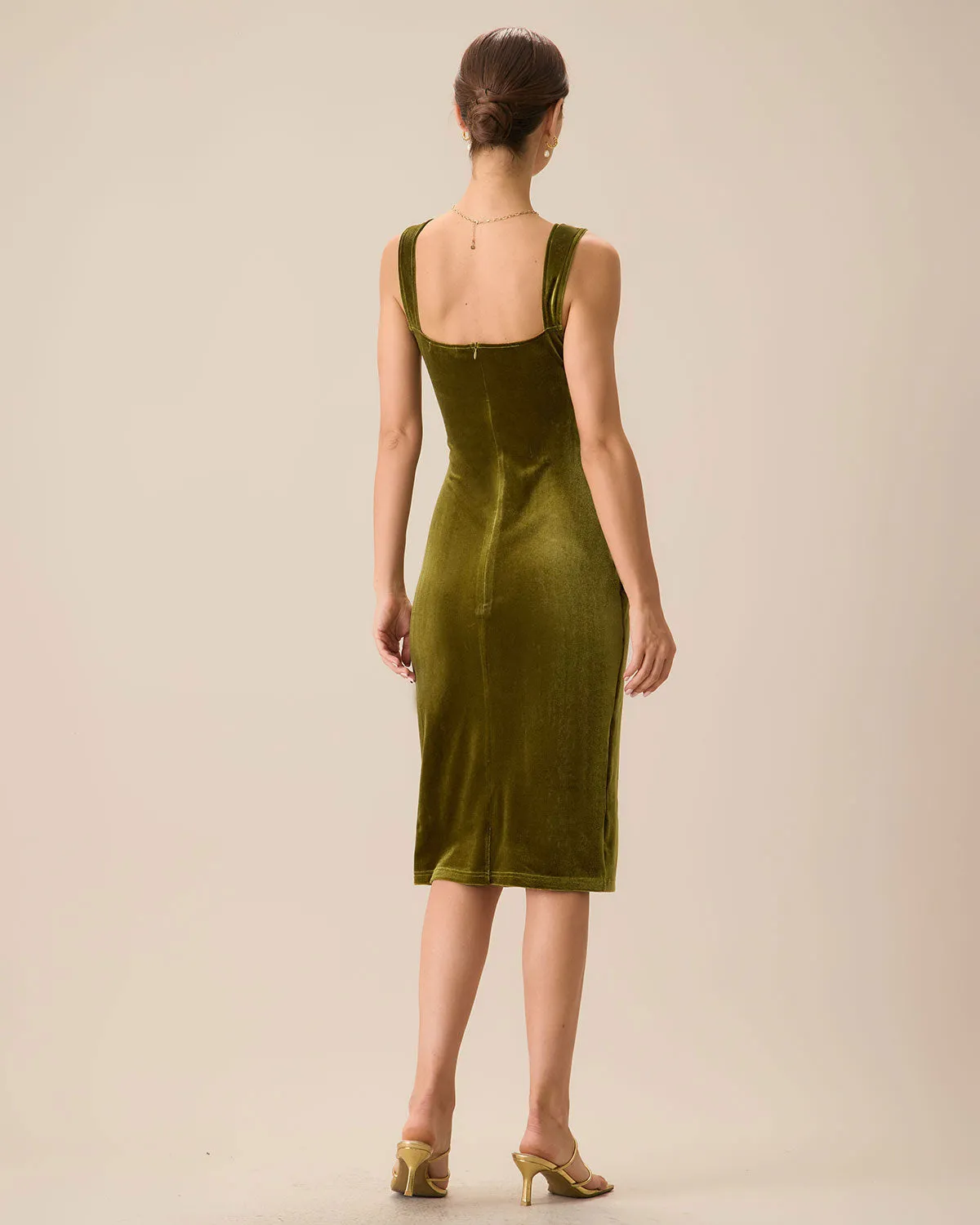 Green Velvet Bodycon Midi Dress sold by rihoas product image thumbnail 4