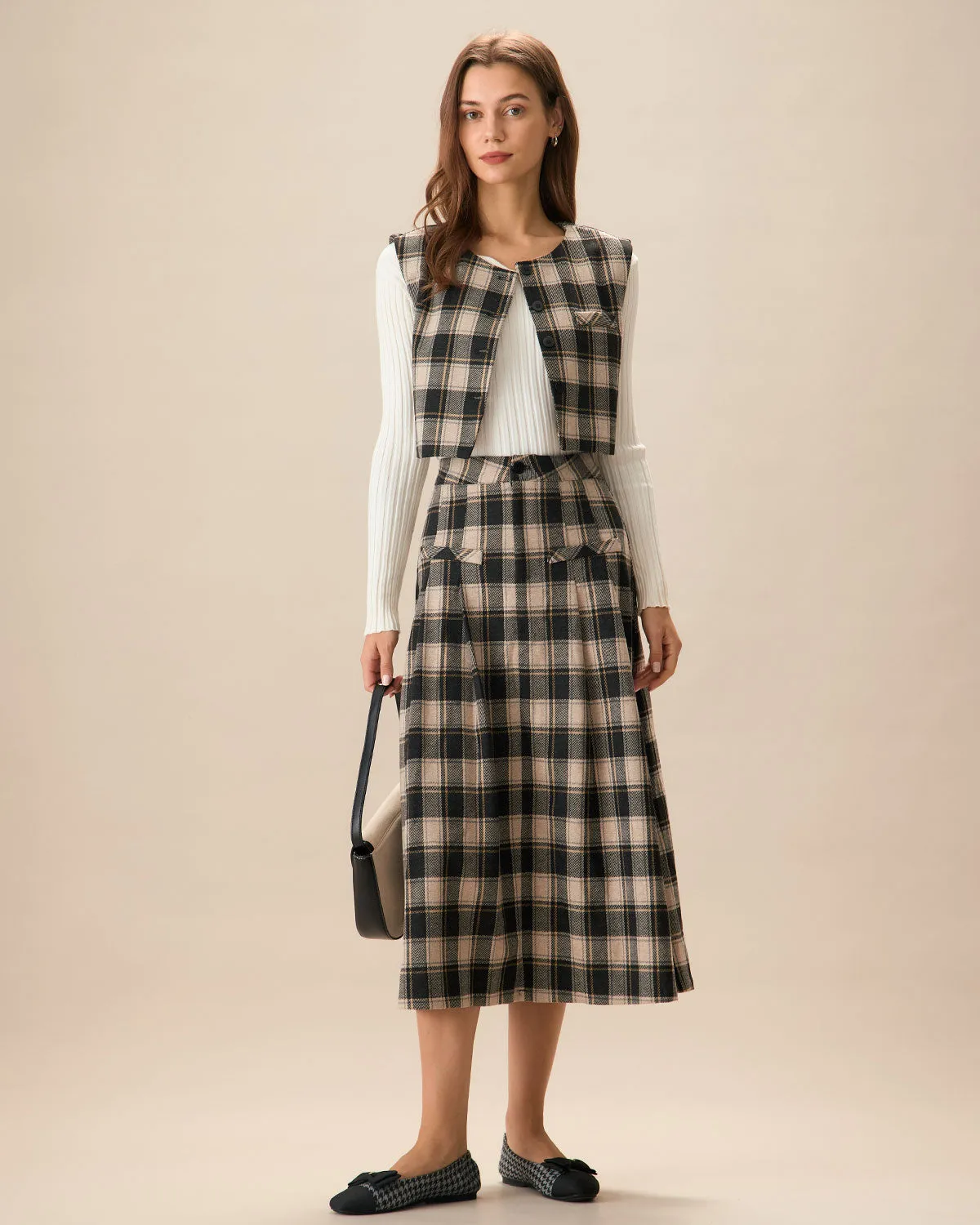 Black Plaid Single-Breasted Vest sold by rihoas product image thumbnail 5