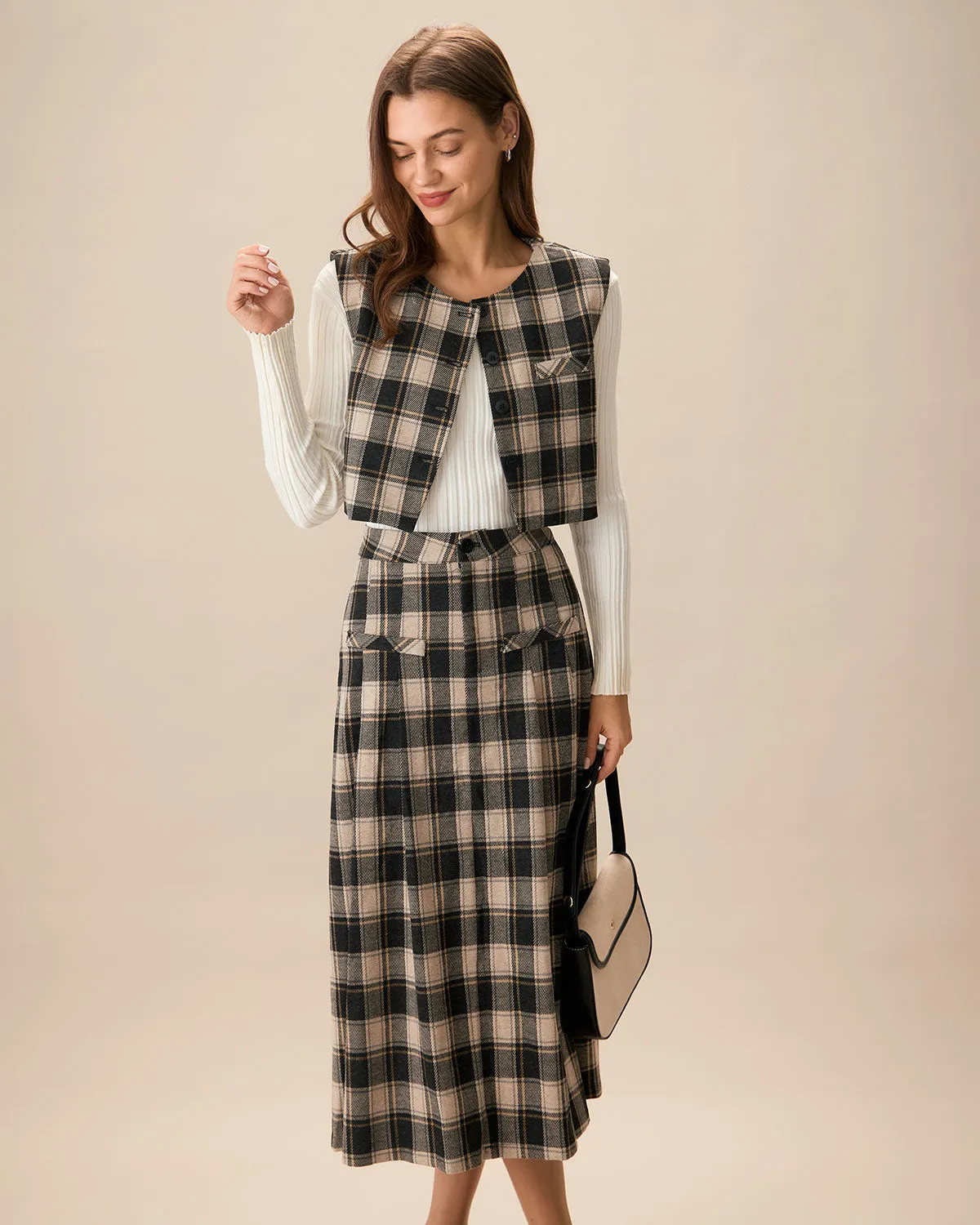 Black Plaid Single-Breasted Vest sold by rihoas product image thumbnail 4