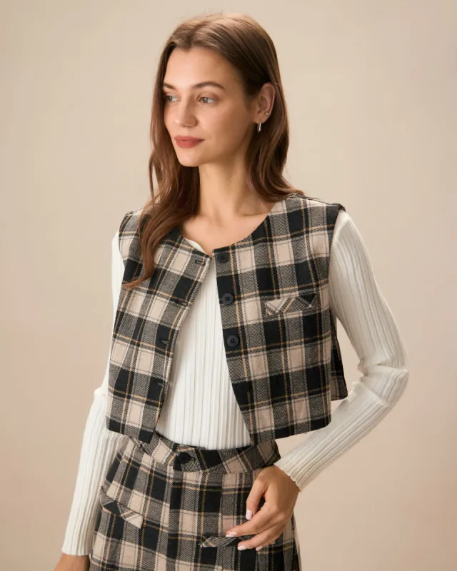 Black Plaid Single-Breasted Vest sold by rihoas