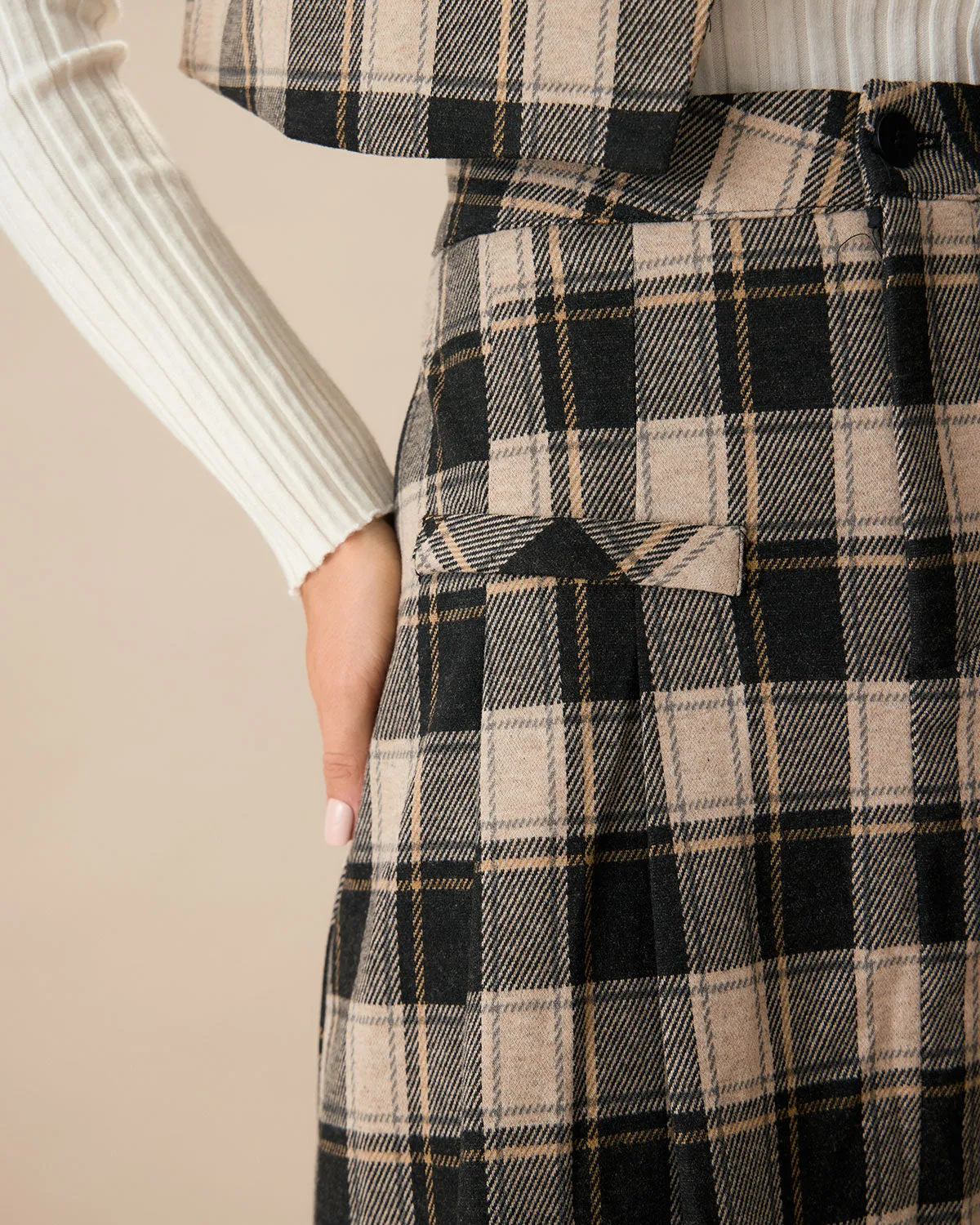 Black Plaid A-line Midi Skirt sold by rihoas product image thumbnail 2