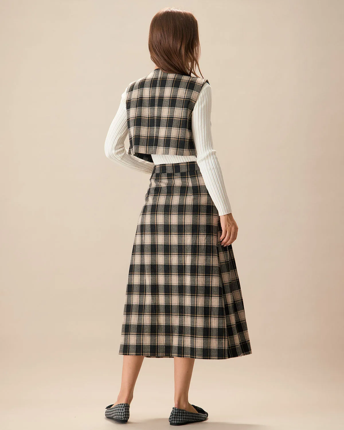 Black Plaid A-line Midi Skirt sold by rihoas product image thumbnail 5