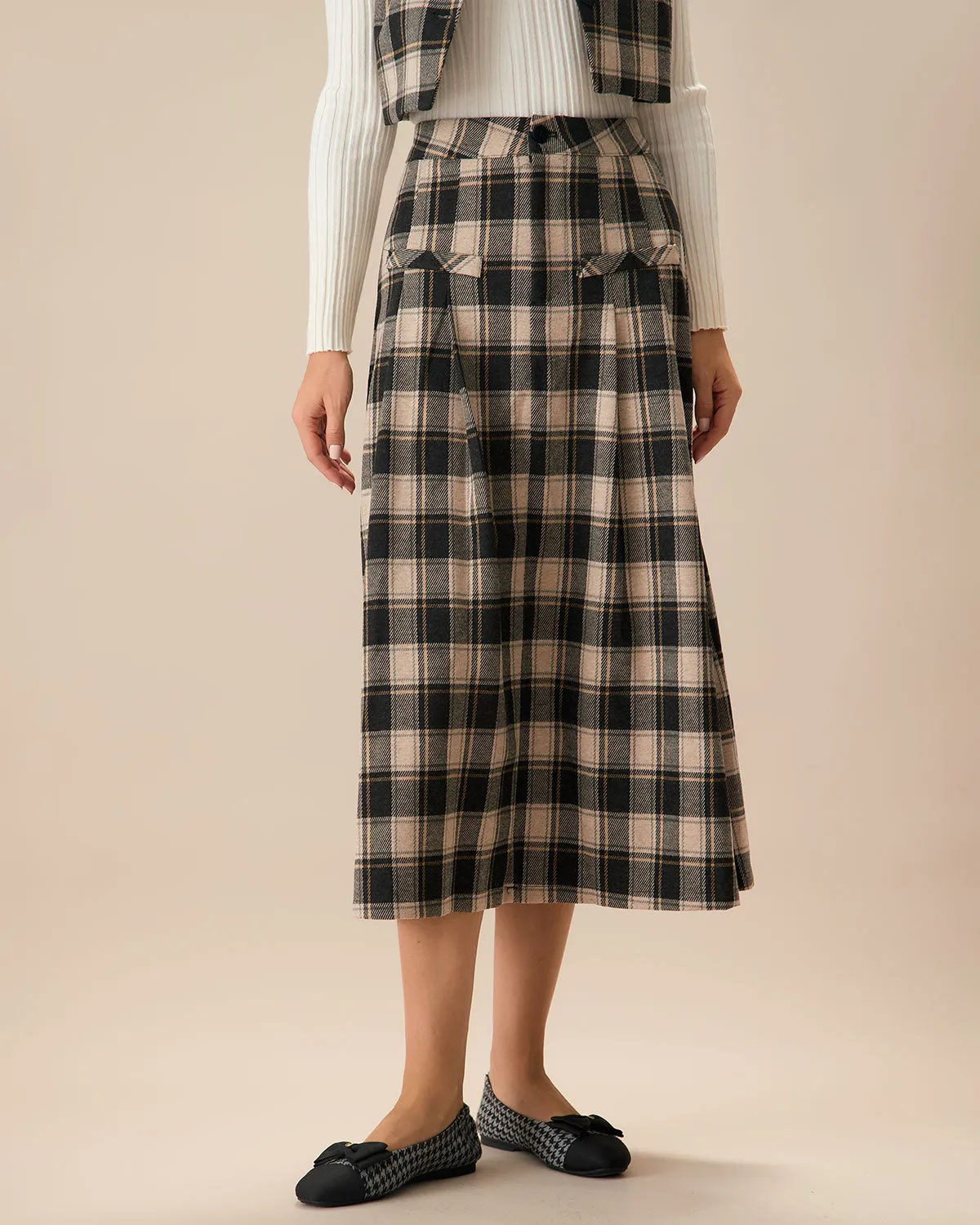 Black Plaid A-line Midi Skirt sold by rihoas