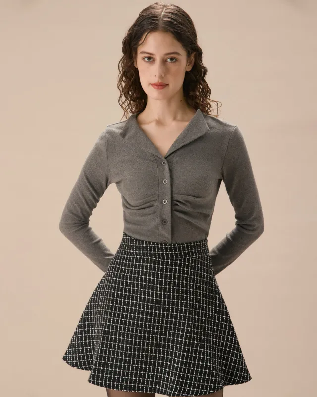 Grey Ruched Single-breasted Cardigan sold by rihoas