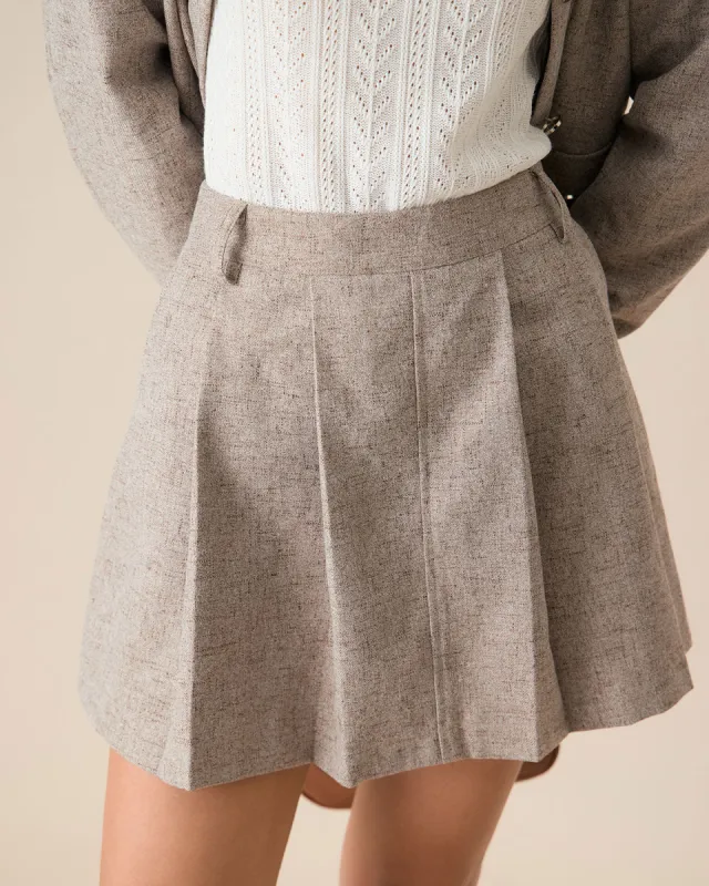 Khaki Pocket Pleated Mini Skirt sold by rihoas