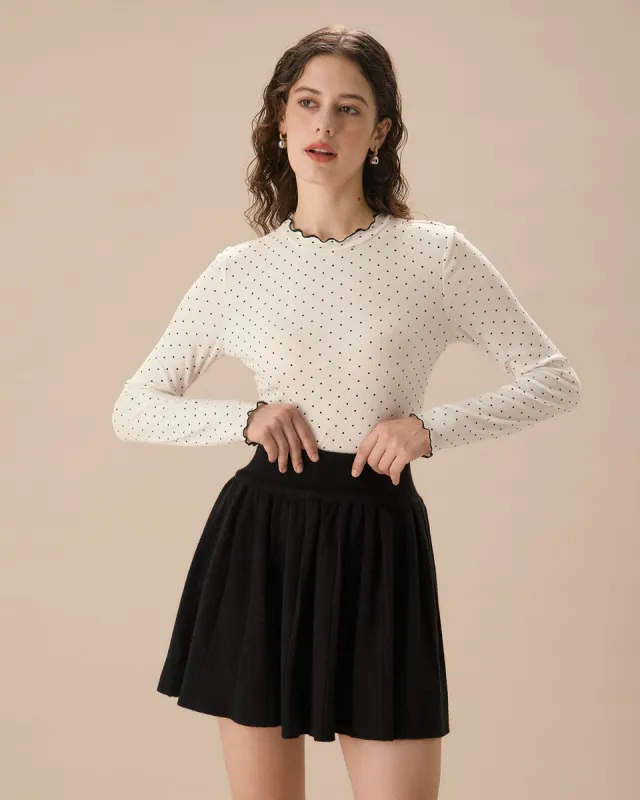 White Mock Neck Polka Dot Tee sold by rihoas