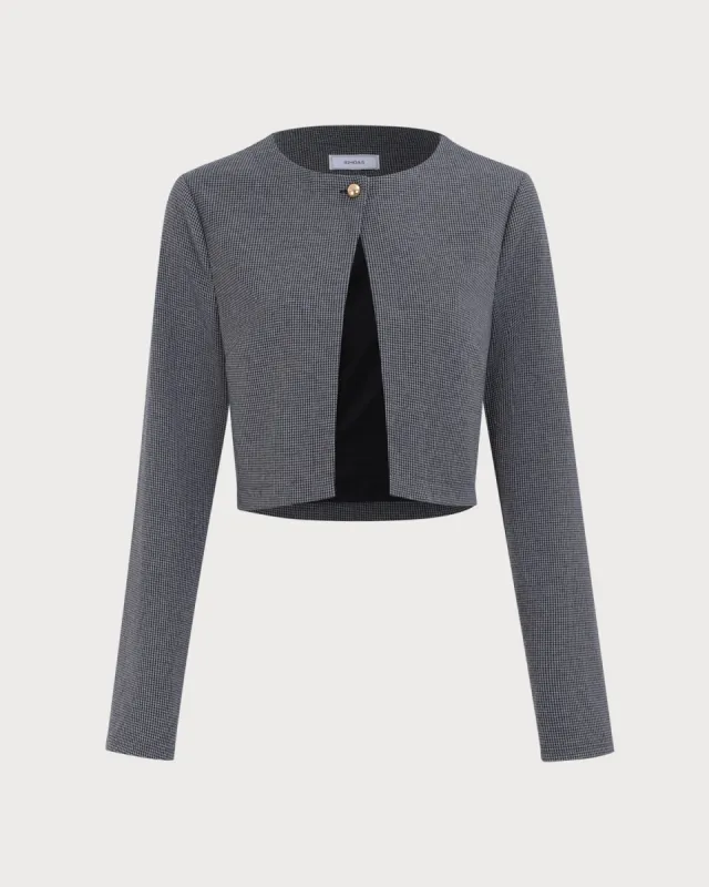 Grey Plaid Single Button Jacket sold by rihoas