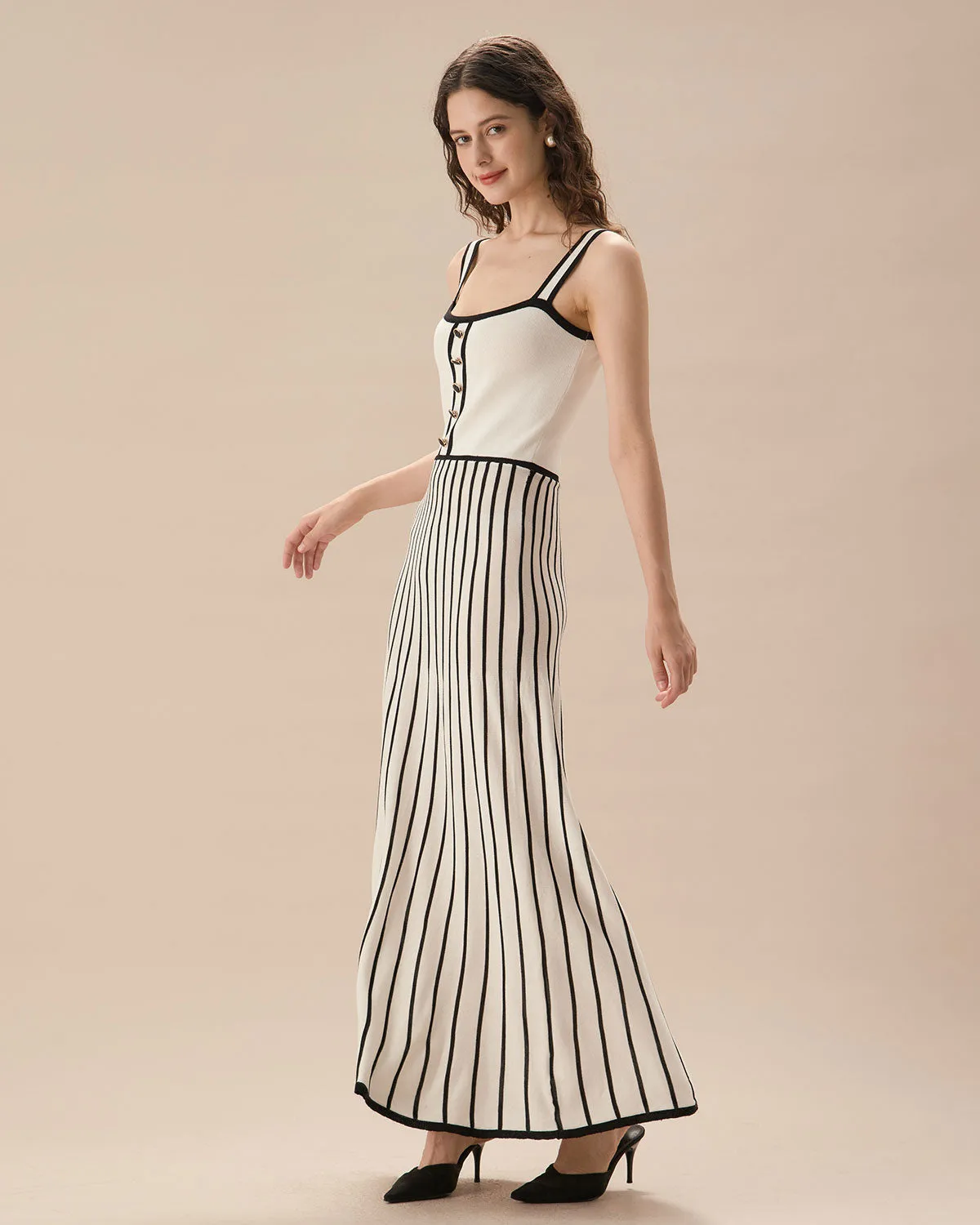 White Striped Slip Sweater Dress sold by rihoas product image thumbnail 3