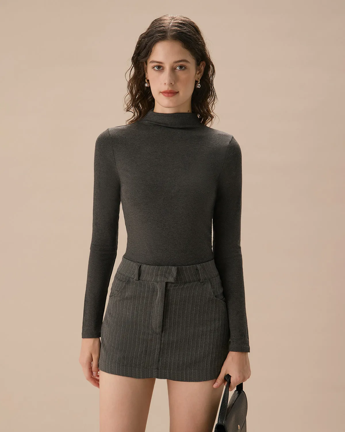 Grey Mock Neck Slim Tees sold by rihoas