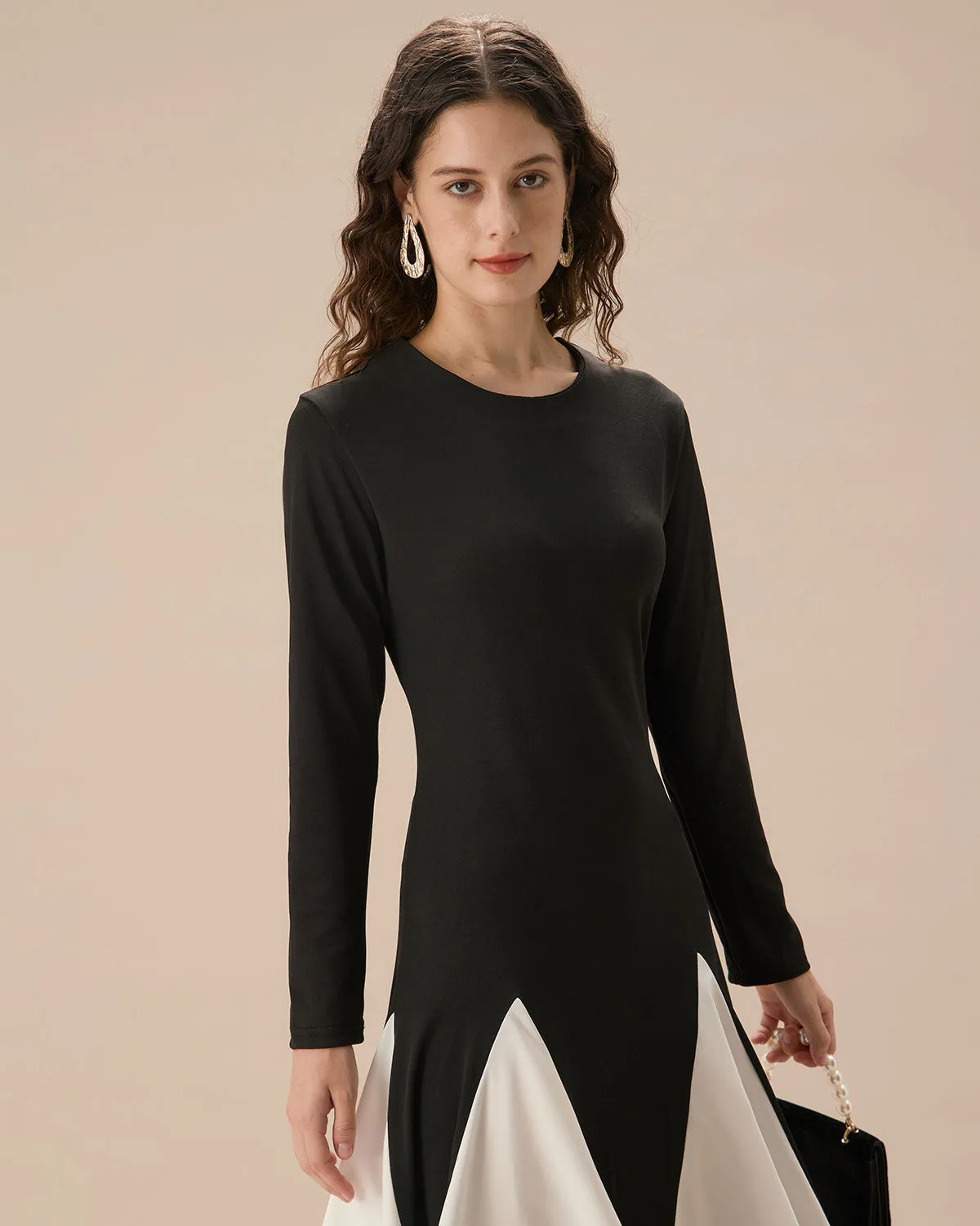 Black Contrasting Long Sleeve Maxi Dress sold by rihoas product image thumbnail 3