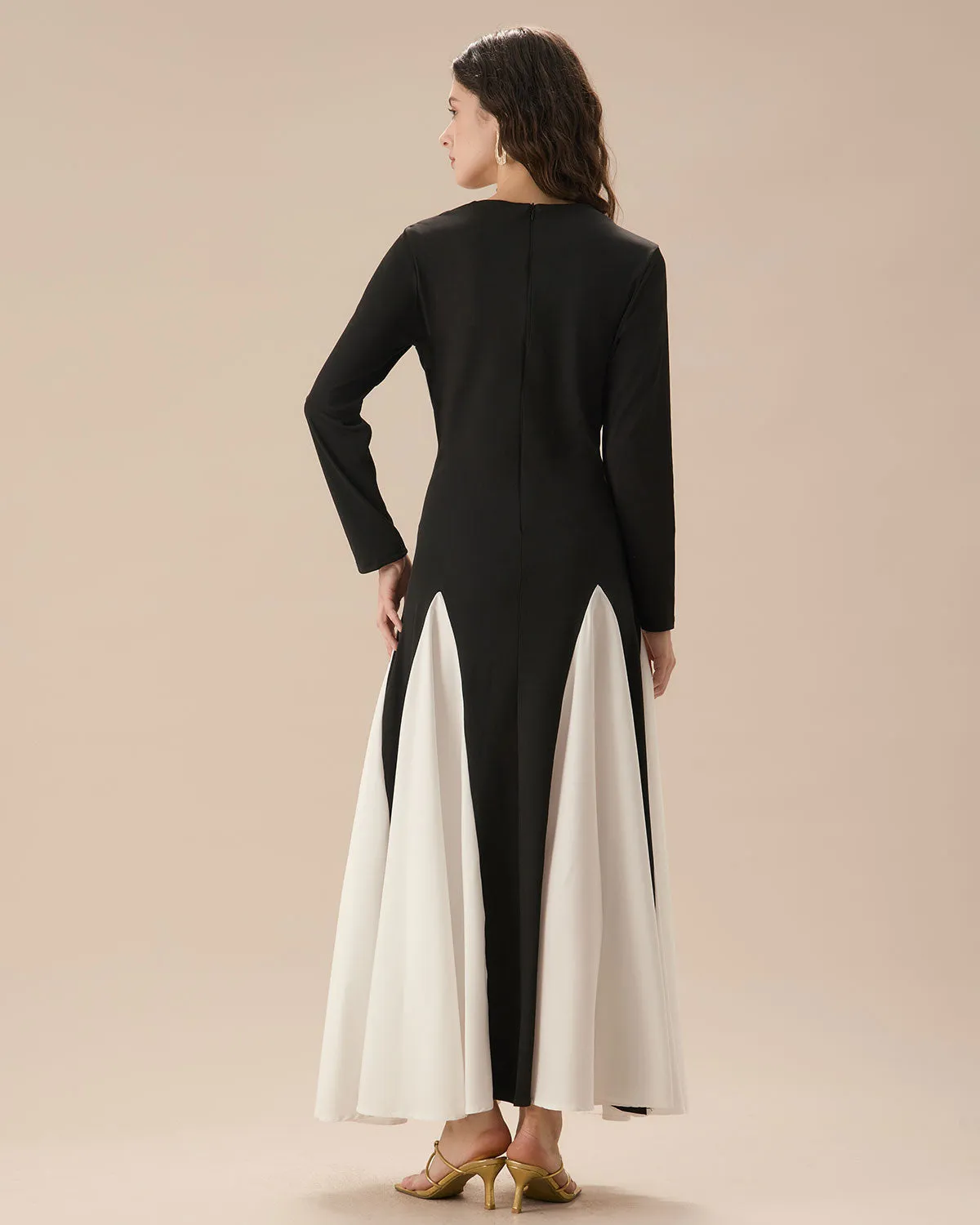 Black Contrasting Long Sleeve Maxi Dress sold by rihoas product image thumbnail 4