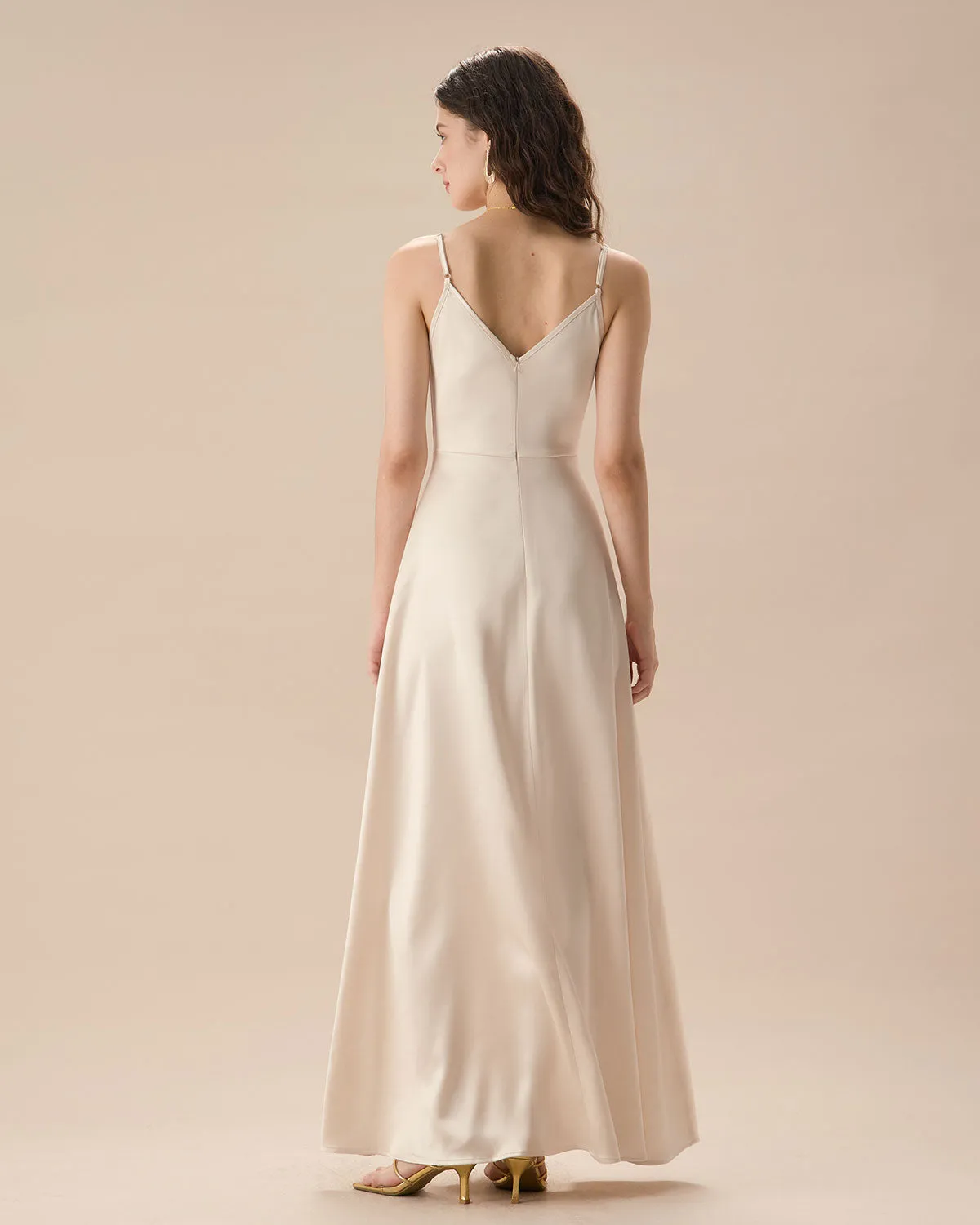 Apricot Satin Cowl Neck Slip Maxi Dress sold by rihoas product image thumbnail 4