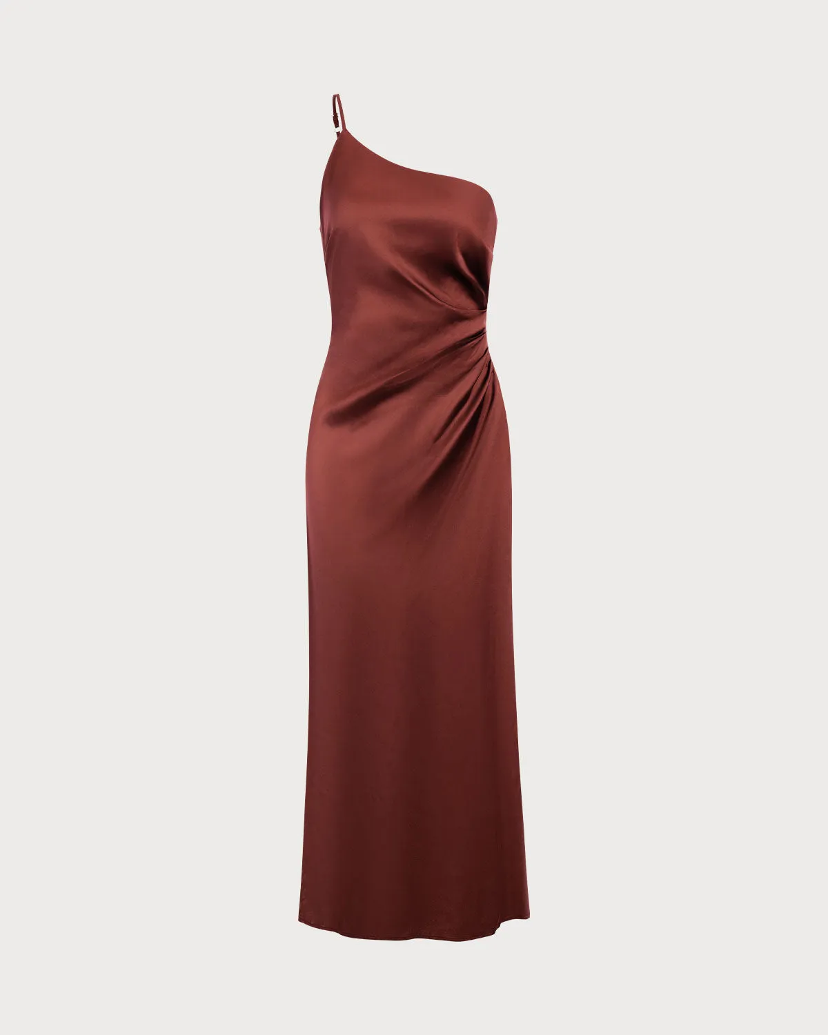 Red One-shoulder Satin Maxi Dress sold by rihoas product image thumbnail 5
