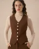 Brown V Neck Button Up Sleeveless Vest sold by rihoas