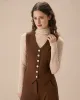 Brown V Neck Button Up Sleeveless Vest sold by rihoas