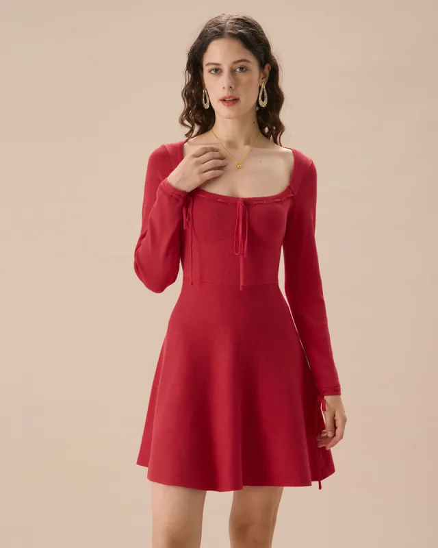 Red Square Neck Sweater Mini Dress sold by rihoas