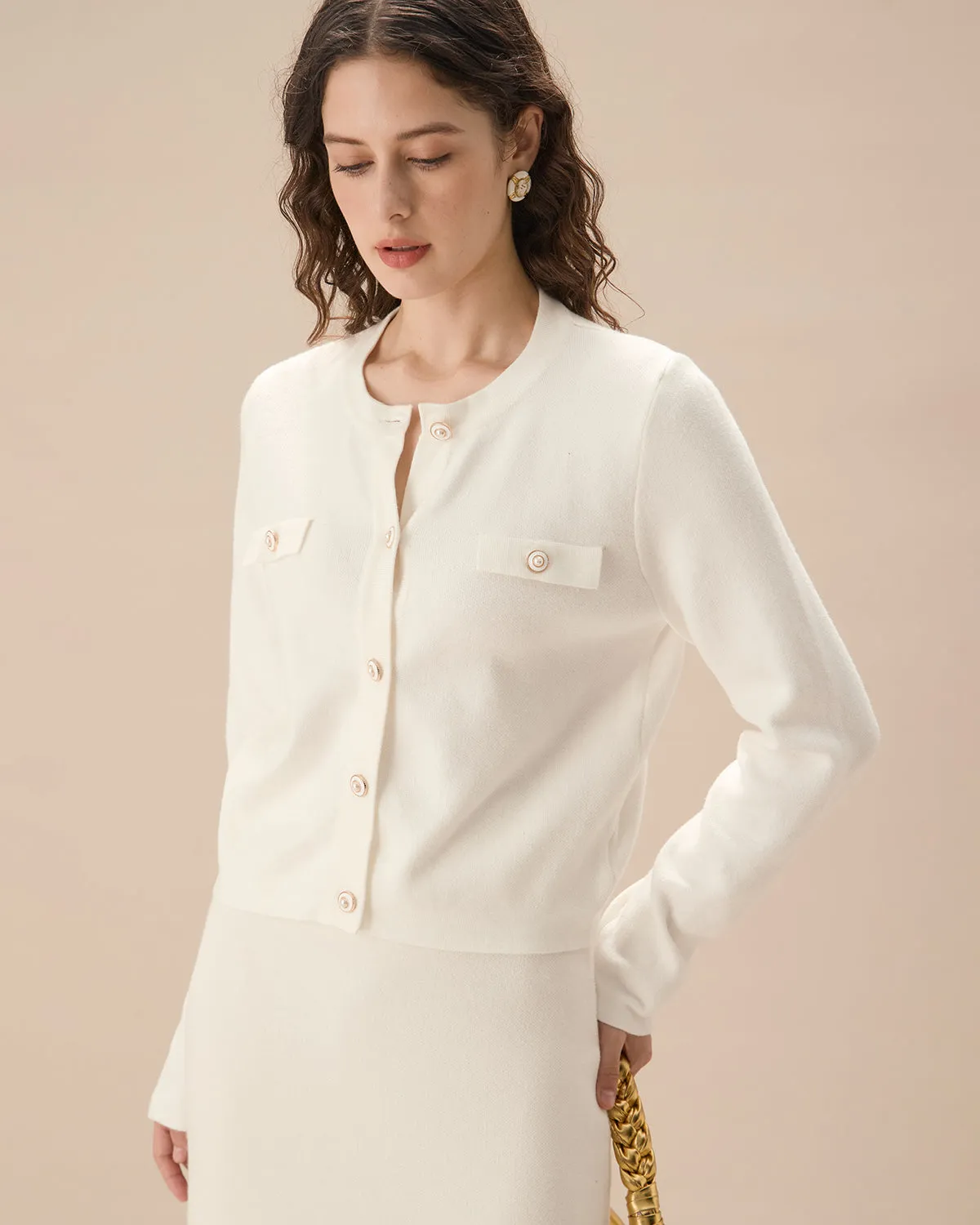 White Single Breasted Knit Cardigan sold by rihoas