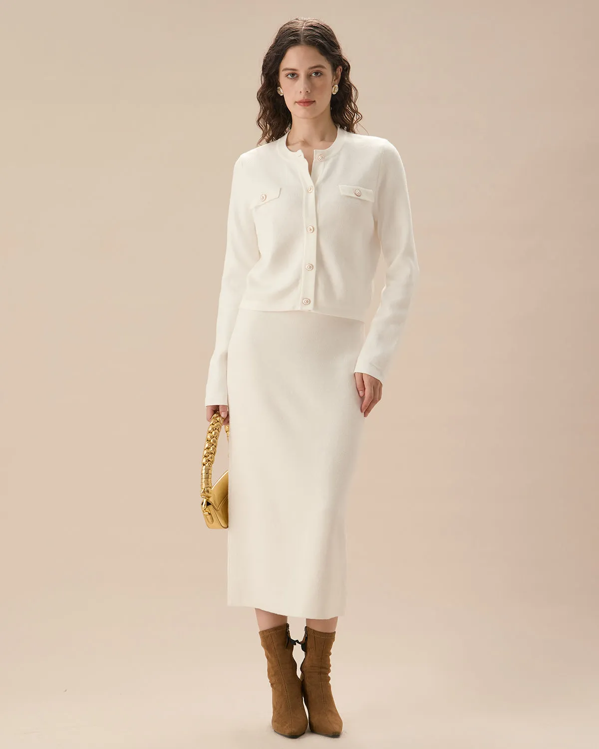 White Single Breasted Knit Cardigan sold by rihoas product image thumbnail 4