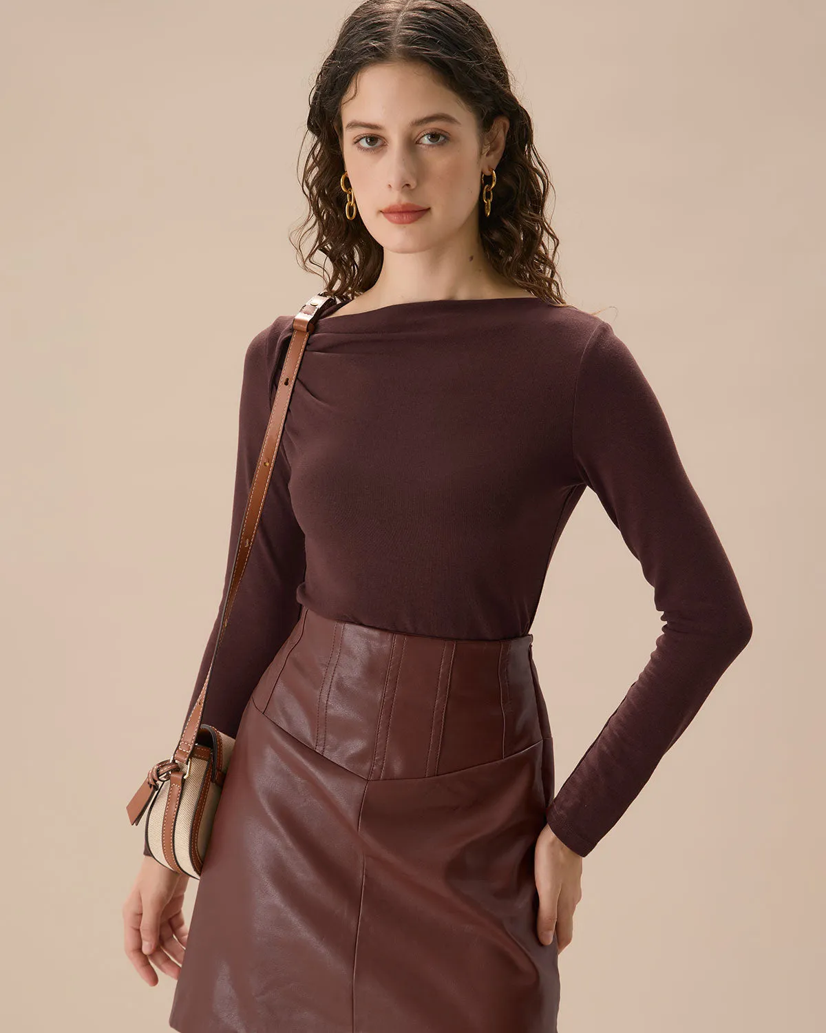 Coffee Ruched Knit Tee sold by rihoas