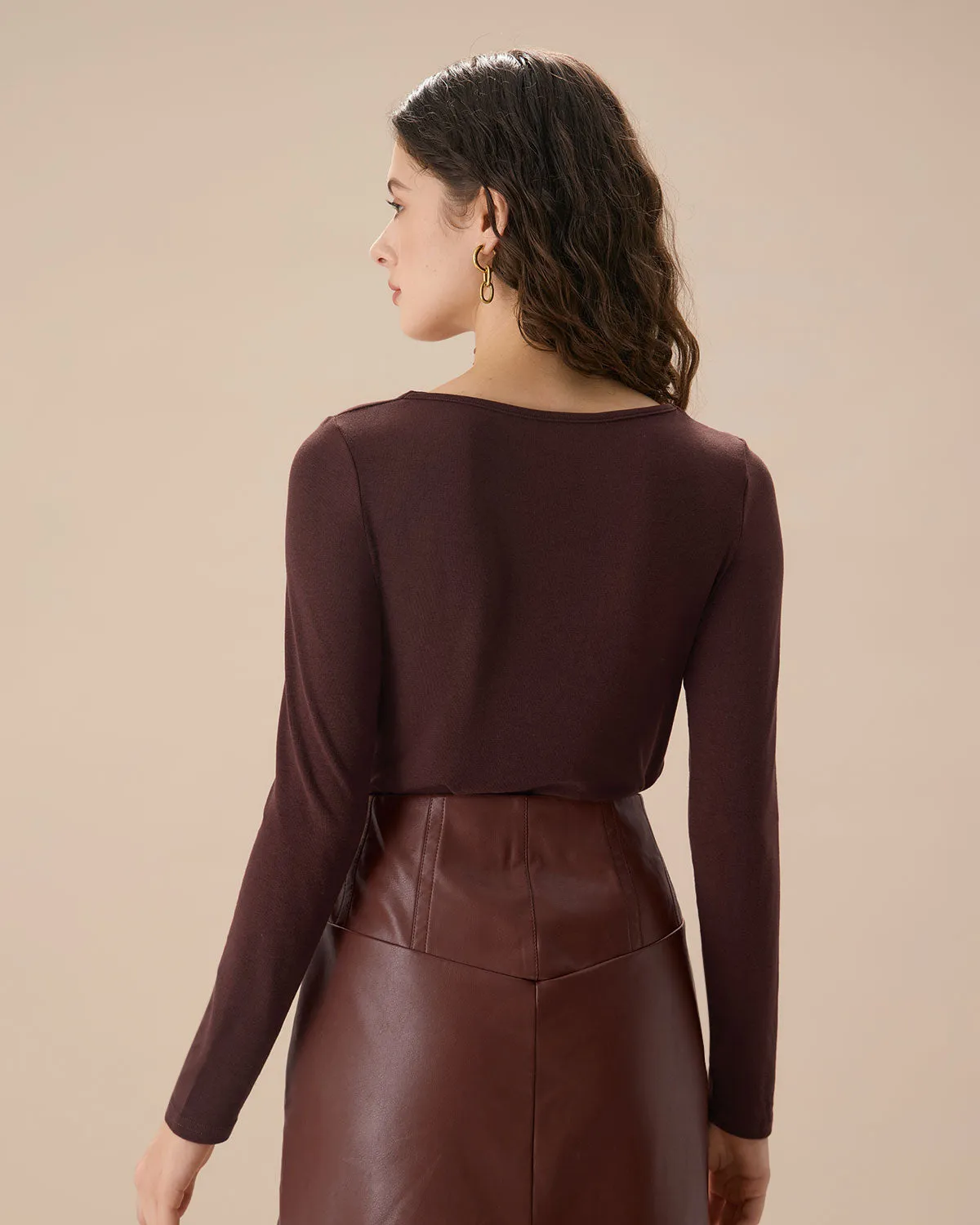 Coffee Ruched Knit Tee sold by rihoas product image thumbnail 4