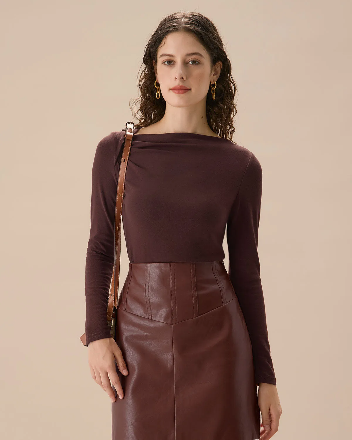 Coffee Ruched Knit Tee sold by rihoas product image thumbnail 3