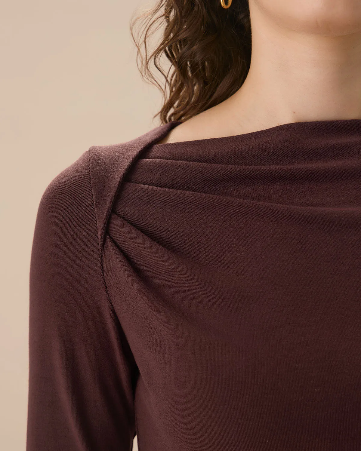 Coffee Ruched Knit Tee sold by rihoas product image thumbnail 2