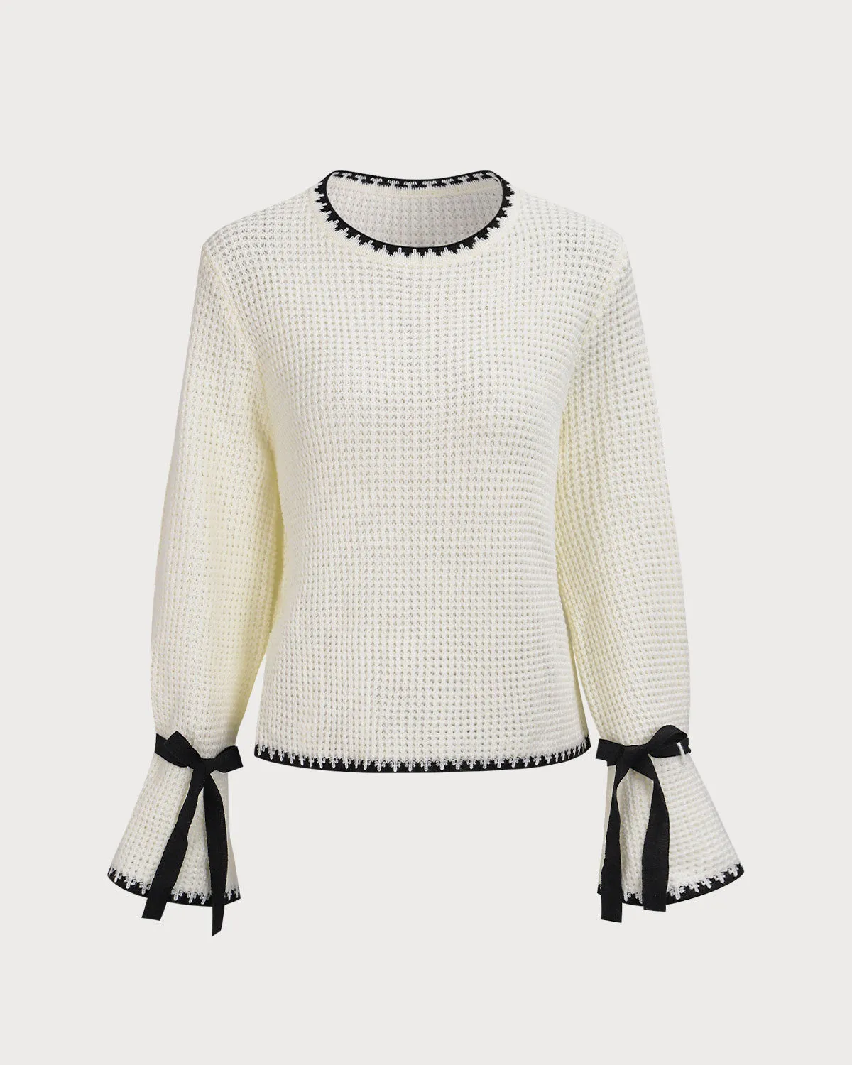 Beige Contrasting Bell Sleeve Sweater sold by rihoas