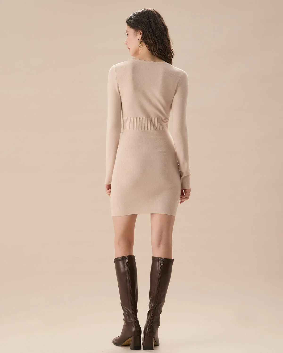 Apricot V-Neck Bodycon Sweater Dress sold by rihoas product image thumbnail 5