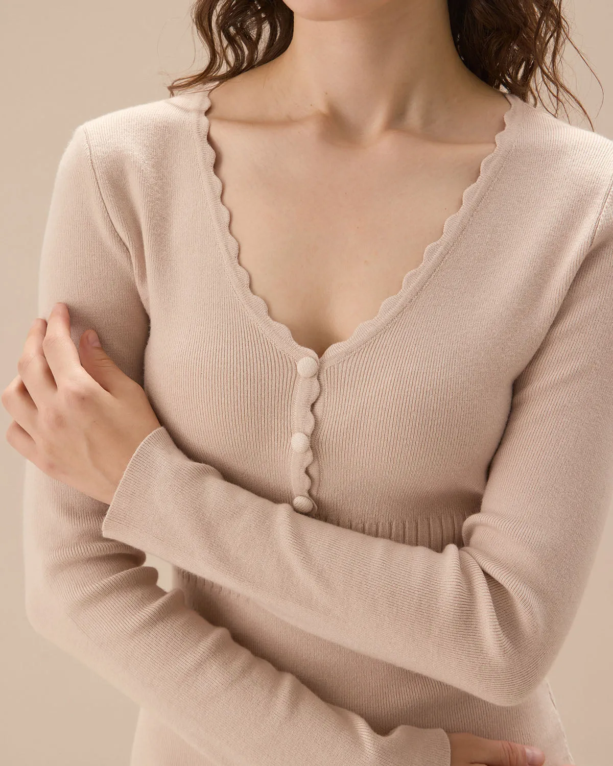 Apricot V-Neck Bodycon Sweater Dress sold by rihoas product image thumbnail 2