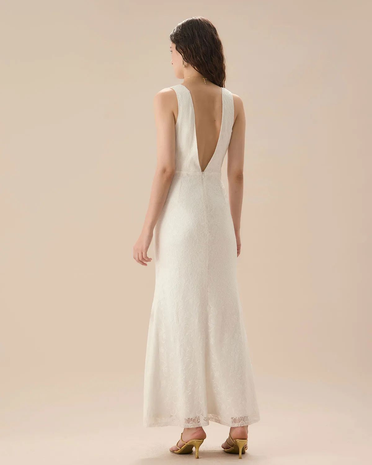 White Lace Twist Backless Maxi Dress sold by rihoas product image thumbnail 4