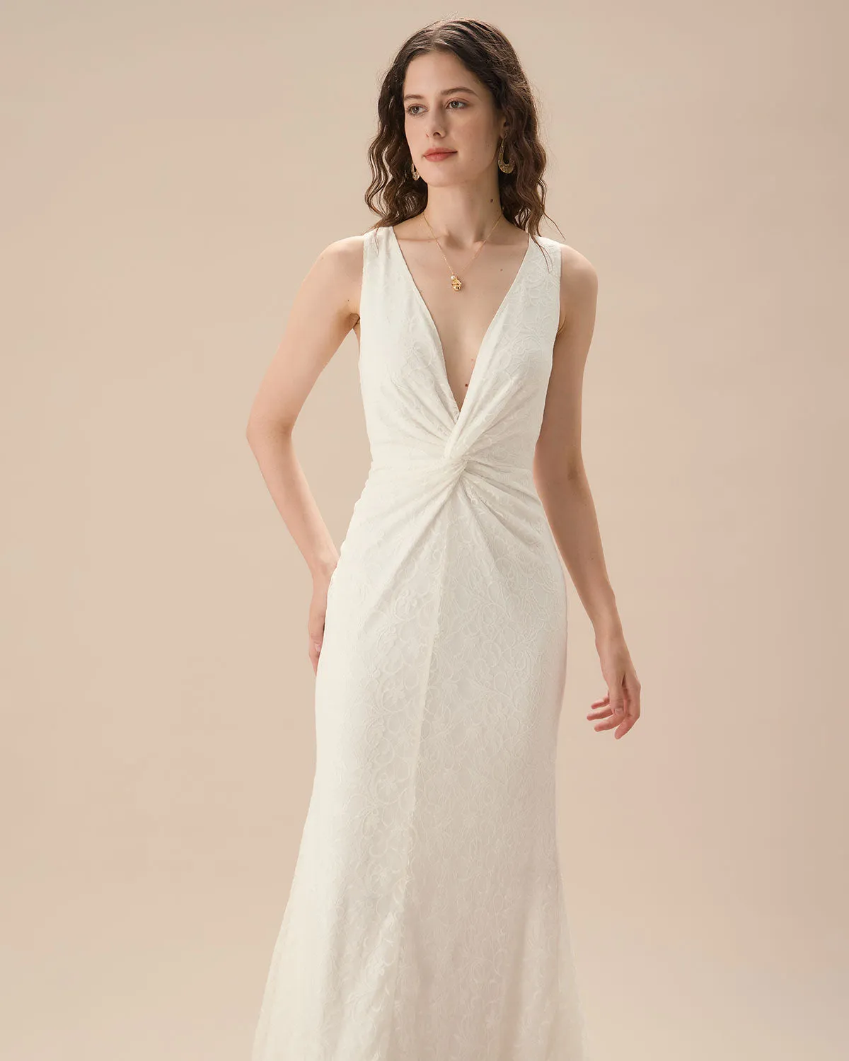 White Lace Twist Backless Maxi Dress sold by rihoas product image thumbnail 3
